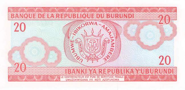 Burundi p27d 20 Francs 2007